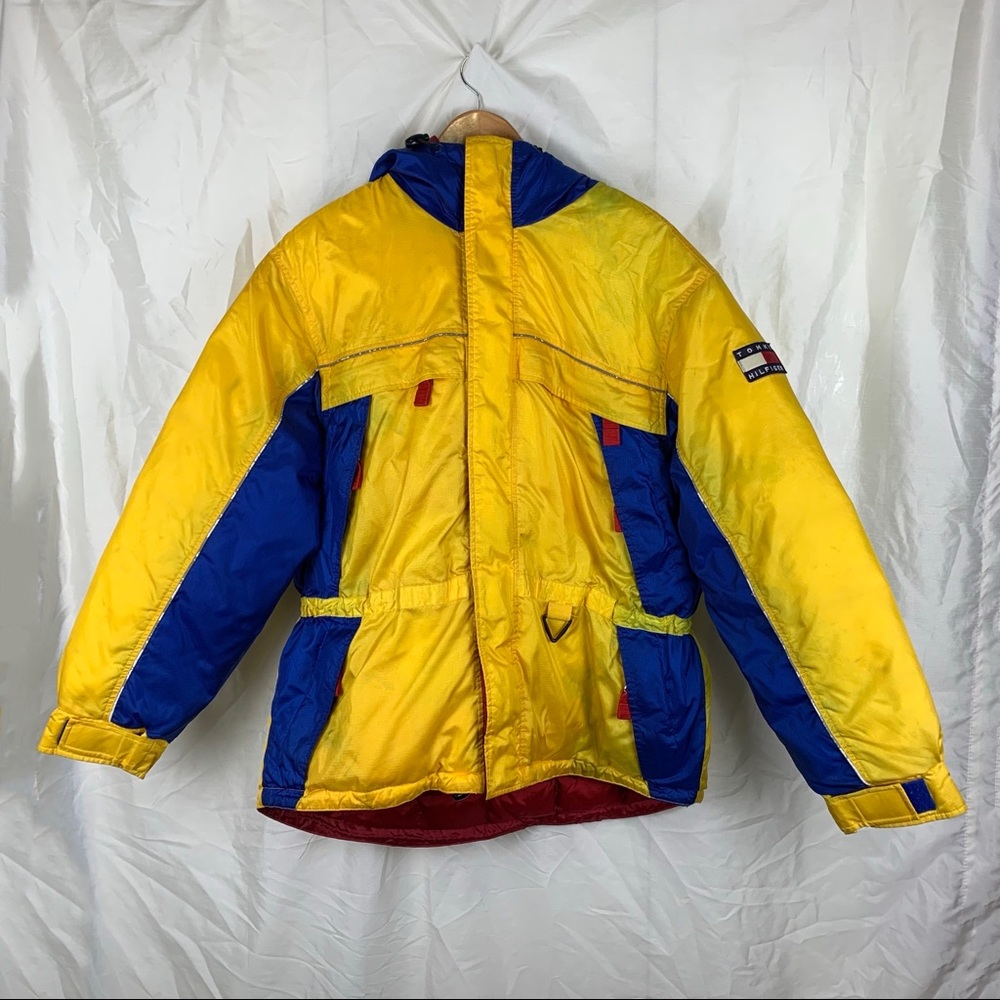 Vintage Tommy Hilfiger Down Filled Parka in Yellow Multi, Size: Small